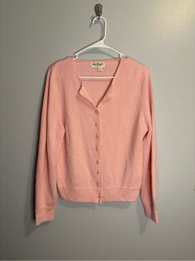 Vintage Norm Thompson Pink Button-Front Ribbed V-Neck Long Sleeve Sweater Medium